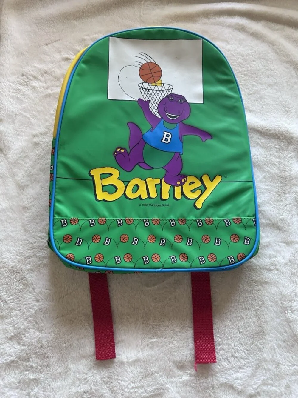Vintage Barney The Dinosaur Kids Backpack 1992 Basketball Theme